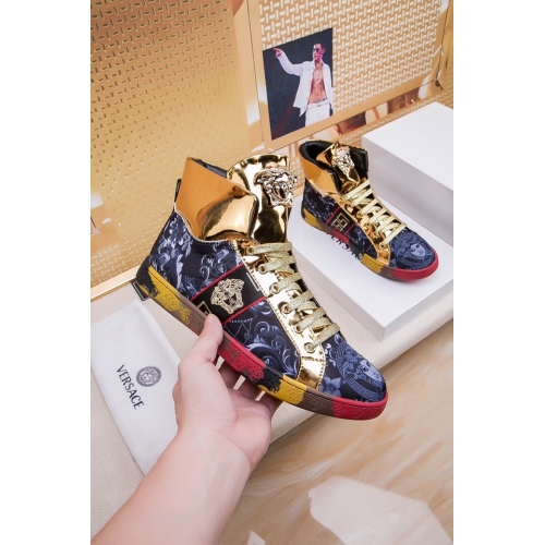 Cheap Versace High Tops Shoes For Men #447605 Replica Wholesale [$76.00 USD] [ITEM#447605] on Replica Versace High Tops Shoes