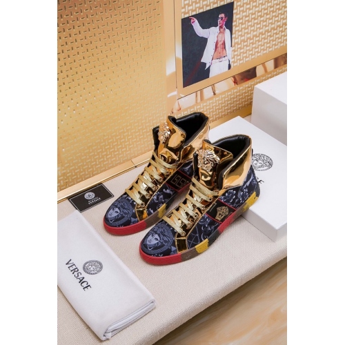 Cheap Versace High Tops Shoes For Men #447605 Replica Wholesale [$76.00 USD] [ITEM#447605] on Replica Versace High Tops Shoes