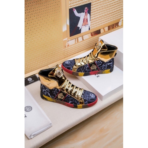 Cheap Versace High Tops Shoes For Men #447605 Replica Wholesale [$76.00 USD] [ITEM#447605] on Replica Versace High Tops Shoes