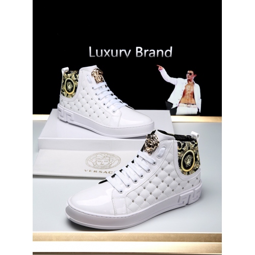 Cheap Versace High Tops Shoes For Men #447674 Replica Wholesale [$79.00 USD] [ITEM#447674] on Replica Versace High Tops Shoes