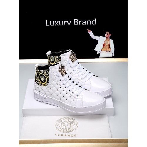 Cheap Versace High Tops Shoes For Men #447674 Replica Wholesale [$79.00 USD] [ITEM#447674] on Replica Versace High Tops Shoes