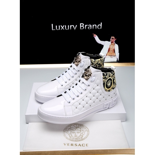 Cheap Versace High Tops Shoes For Men #447674 Replica Wholesale [$79.00 USD] [ITEM#447674] on Replica Versace High Tops Shoes