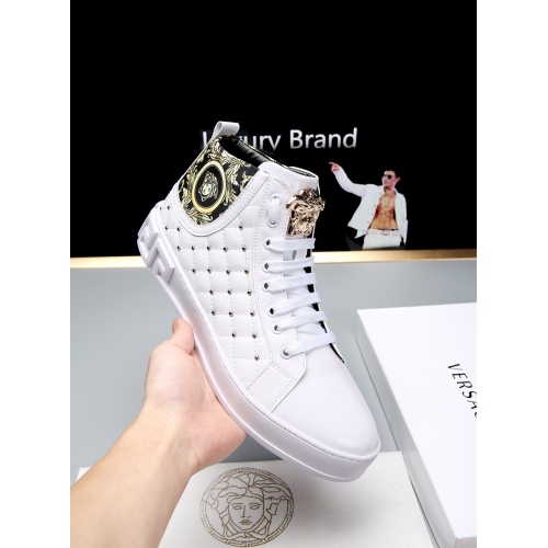 Cheap Versace High Tops Shoes For Men #447674 Replica Wholesale [$79.00 USD] [ITEM#447674] on Replica Versace High Tops Shoes