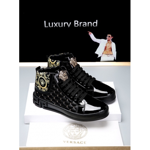 Cheap Versace High Tops Shoes For Men #447675 Replica Wholesale [$79.00 USD] [ITEM#447675] on Replica Versace High Tops Shoes