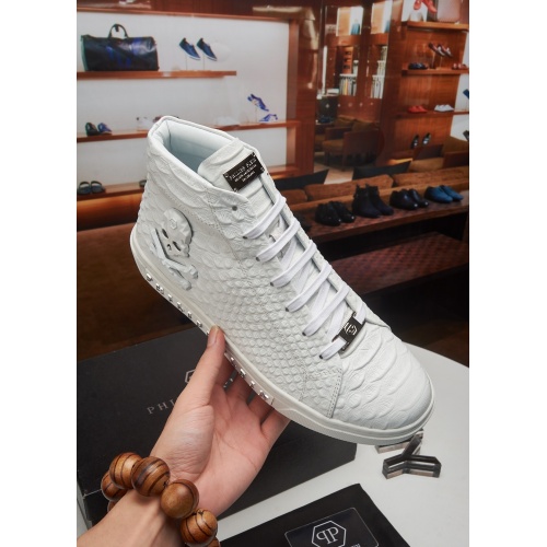Cheap Philipp Plein PP High Tops Shoes For Men #461699 Replica Wholesale [$85.00 USD] [ITEM#461699] on Replica Philipp Plein PP High Tops Shoes