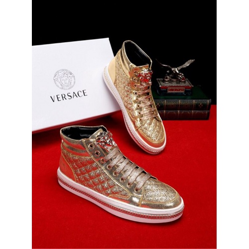 Cheap Versace High Top Shoes For Men #466774 Replica Wholesale [$97.00 USD] [ITEM#466774] on Replica Versace High Tops Shoes