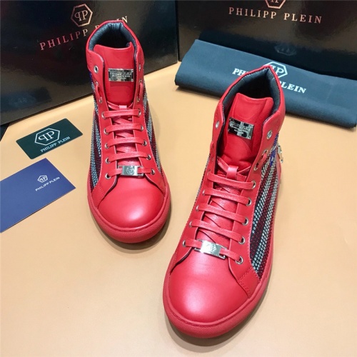 Cheap Philipp Plein PP High Tops Shoes For Men #515290 Replica Wholesale [$85.00 USD] [ITEM#515290] on Replica Philipp Plein PP High Tops Shoes