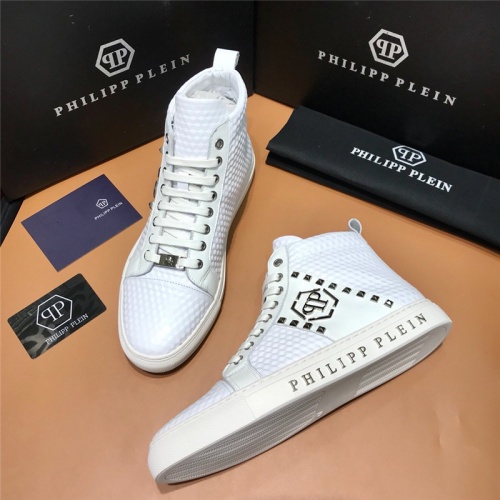 Cheap Philipp Plein PP High Tops Shoes For Men #515291 Replica Wholesale [$88.00 USD] [ITEM#515291] on Replica Philipp Plein PP High Tops Shoes