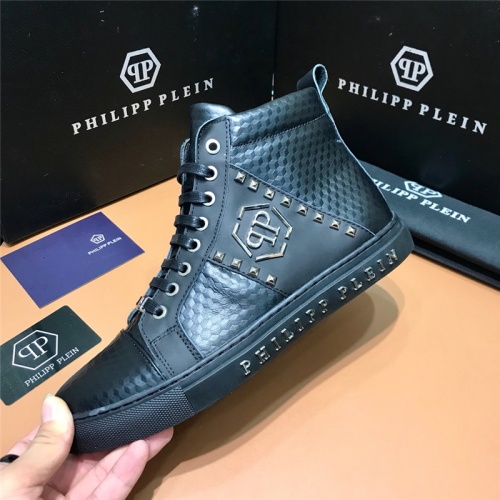 Cheap Philipp Plein PP High Tops Shoes For Men #515292 Replica Wholesale [$88.00 USD] [ITEM#515292] on Replica Philipp Plein PP High Tops Shoes