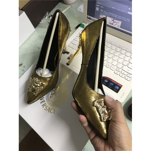 Cheap Versace High-Heeled Shoes For Women #528455 Replica Wholesale [$80.00 USD] [ITEM#528455] on Replica Versace High-Heeled Shoes