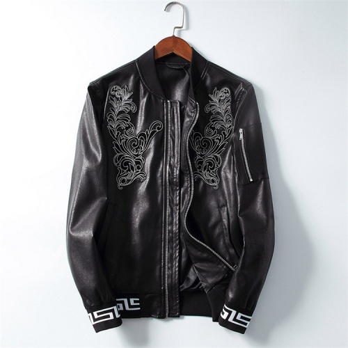 Cheap Versace Leather Coats Long Sleeved For Men #531640 Replica Wholesale [$86.00 USD] [ITEM#531640] on Replica Versace Jackets