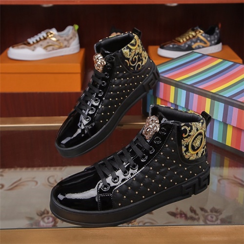 Cheap Versace High Tops Shoes For Men #541973 Replica Wholesale [$80.00 USD] [ITEM#541973] on Replica Versace High Tops Shoes