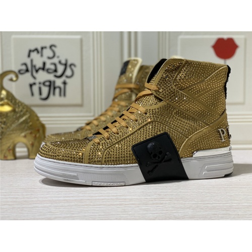 Cheap Philipp Plein PP High Tops Shoes For Men #786502 Replica Wholesale [$116.00 USD] [ITEM#786502] on Replica Philipp Plein PP High Tops Shoes