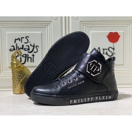 Cheap Philipp Plein PP High Tops Shoes For Men #837001 Replica Wholesale [$88.00 USD] [ITEM#837001] on Replica Philipp Plein PP High Tops Shoes