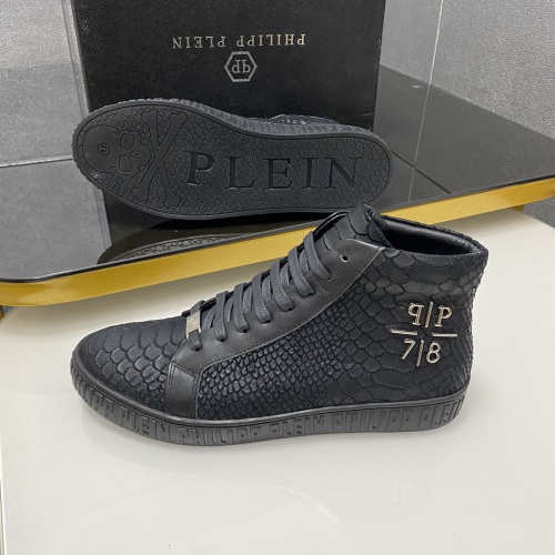 Cheap Philipp Plein PP High Tops Shoes For Men #1025019 Replica Wholesale [$85.00 USD] [ITEM#1025019] on Replica Philipp Plein PP High Tops Shoes