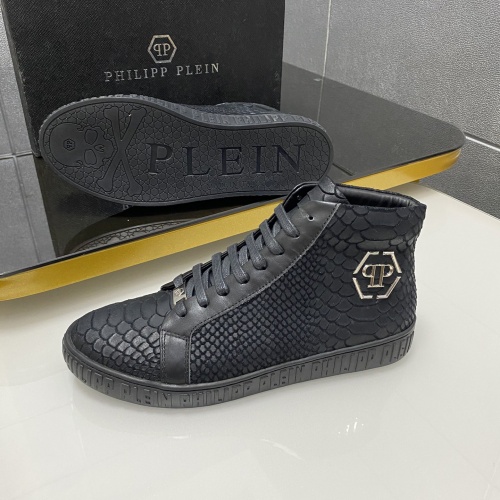Cheap Philipp Plein PP High Tops Shoes For Men #1025023 Replica Wholesale [$85.00 USD] [ITEM#1025023] on Replica Philipp Plein PP High Tops Shoes