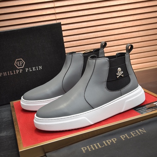 Cheap Philipp Plein PP High Tops Shoes For Men #1026176 Replica Wholesale [$88.00 USD] [ITEM#1026176] on Replica Philipp Plein PP High Tops Shoes