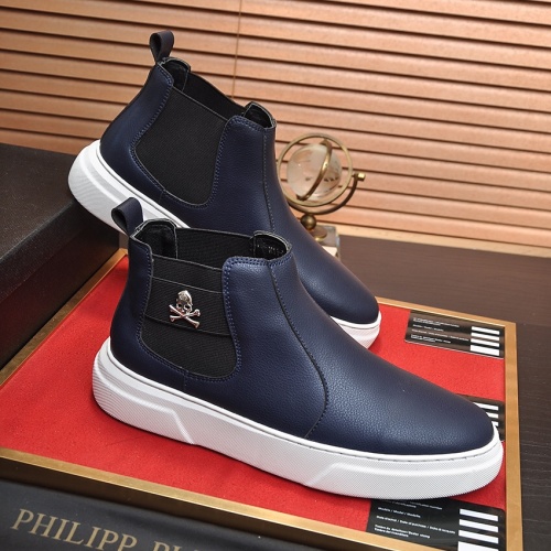 Cheap Philipp Plein PP High Tops Shoes For Men #1026179 Replica Wholesale [$88.00 USD] [ITEM#1026179] on Replica Philipp Plein PP High Tops Shoes