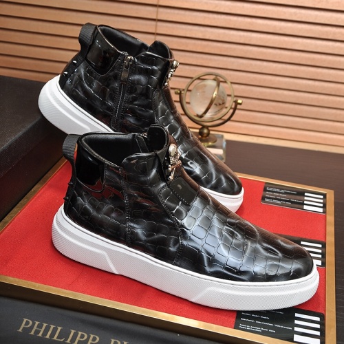 Cheap Philipp Plein PP High Tops Shoes For Men #1026189 Replica Wholesale [$88.00 USD] [ITEM#1026189] on Replica Philipp Plein PP High Tops Shoes