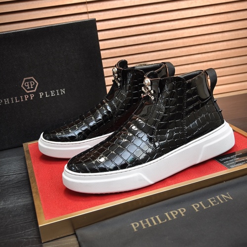 Cheap Philipp Plein PP High Tops Shoes For Men #1026190 Replica Wholesale [$88.00 USD] [ITEM#1026190] on Replica Philipp Plein PP High Tops Shoes