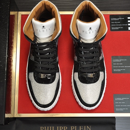 Cheap Philipp Plein PP High Tops Shoes For Men #1042480 Replica Wholesale [$108.00 USD] [ITEM#1042480] on Replica Philipp Plein PP High Tops Shoes