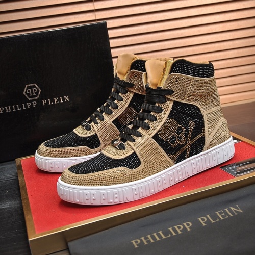 Cheap Philipp Plein PP High Tops Shoes For Men #1042483 Replica Wholesale [$108.00 USD] [ITEM#1042483] on Replica Philipp Plein PP High Tops Shoes