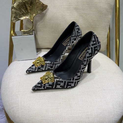 Cheap Versace High-Heeled Shoes For Women #1051106 Replica Wholesale [$132.00 USD] [ITEM#1051106] on Replica Versace High-Heeled Shoes