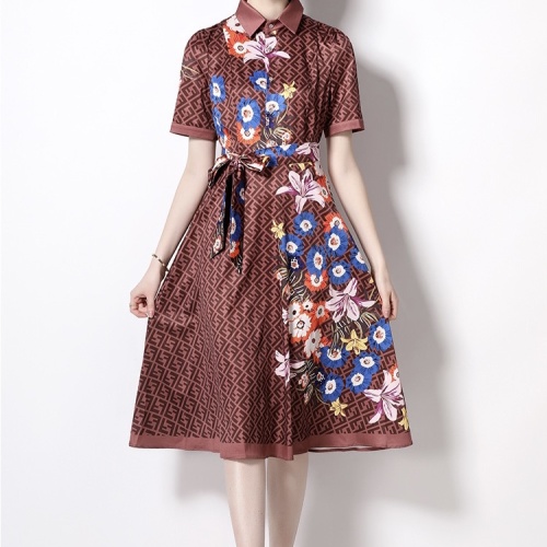 Cheap Fendi Dresses Short Sleeved For Women #1078261 Replica Wholesale [$60.00 USD] [ITEM#1078261] on Replica Fendi Dresses