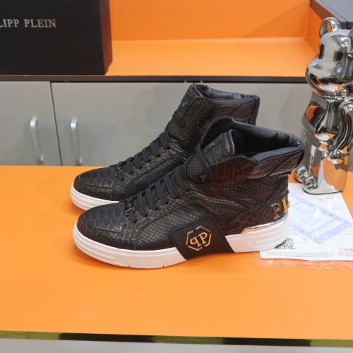 Cheap Philipp Plein PP High Tops Shoes For Men #1090952 Replica Wholesale [$115.00 USD] [ITEM#1090952] on Replica Philipp Plein PP High Tops Shoes