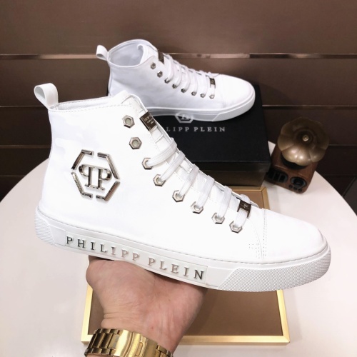 Cheap Philipp Plein PP High Tops Shoes For Men #1148188 Replica Wholesale [$88.00 USD] [ITEM#1148188] on Replica Philipp Plein PP High Tops Shoes