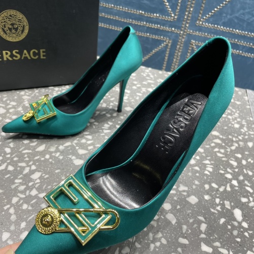 Cheap Versace High-Heeled Shoes For Women #1185599 Replica Wholesale [$115.00 USD] [ITEM#1185599] on Replica Versace High-Heeled Shoes