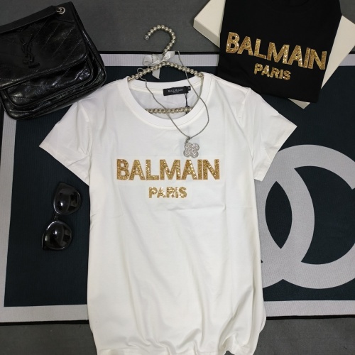 Cheap Balmain T-Shirts Short Sleeved For Women #1231027 Replica Wholesale [$32.00 USD] [ITEM#1231027] on Replica Balmain T-Shirts