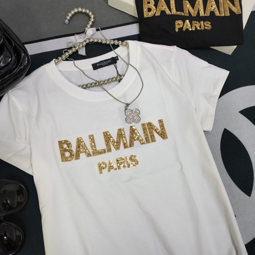 Cheap Balmain T-Shirts Short Sleeved For Women #1231027 Replica Wholesale [$32.00 USD] [ITEM#1231027] on Replica Balmain T-Shirts