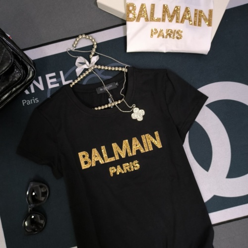 Cheap Balmain T-Shirts Short Sleeved For Women #1231028 Replica Wholesale [$32.00 USD] [ITEM#1231028] on Replica Balmain T-Shirts