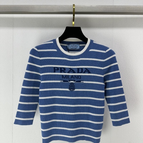 Cheap Prada T-Shirts Short Sleeved For Women #1237752 Replica Wholesale [$76.00 USD] [ITEM#1237752] on Replica Prada T-Shirts