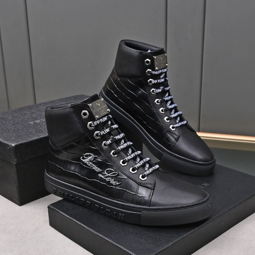 Cheap Philipp Plein PP High Tops Shoes For Men #1243252 Replica Wholesale [$85.00 USD] [ITEM#1243252] on Replica Philipp Plein PP High Tops Shoes