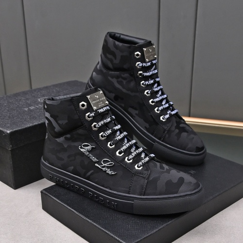 Cheap Philipp Plein PP High Tops Shoes For Men #1243253 Replica Wholesale [$85.00 USD] [ITEM#1243253] on Replica Philipp Plein PP High Tops Shoes