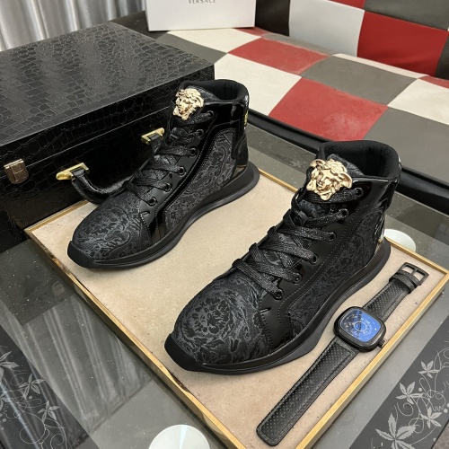 Cheap Versace High Tops Shoes For Men #1255818 Replica Wholesale [$76.00 USD] [ITEM#1255818] on Replica Versace High Tops Shoes