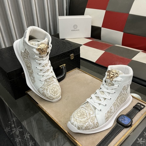 Cheap Versace High Tops Shoes For Men #1255831 Replica Wholesale [$76.00 USD] [ITEM#1255831] on Replica Versace High Tops Shoes