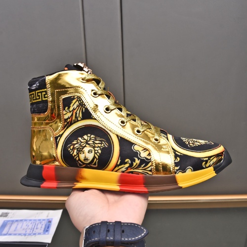 Cheap Versace High Tops Shoes For Men #1255968 Replica Wholesale [$88.00 USD] [ITEM#1255968] on Replica Versace High Tops Shoes