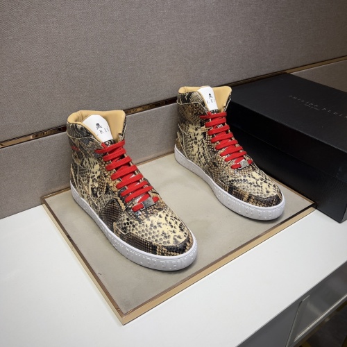 Cheap Philipp Plein PP High Tops Shoes For Men #1256609 Replica Wholesale [$102.00 USD] [ITEM#1256609] on Replica Philipp Plein PP High Tops Shoes