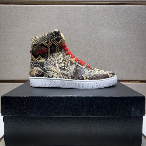 Cheap Philipp Plein PP High Tops Shoes For Men #1256609 Replica Wholesale [$102.00 USD] [ITEM#1256609] on Replica Philipp Plein PP High Tops Shoes