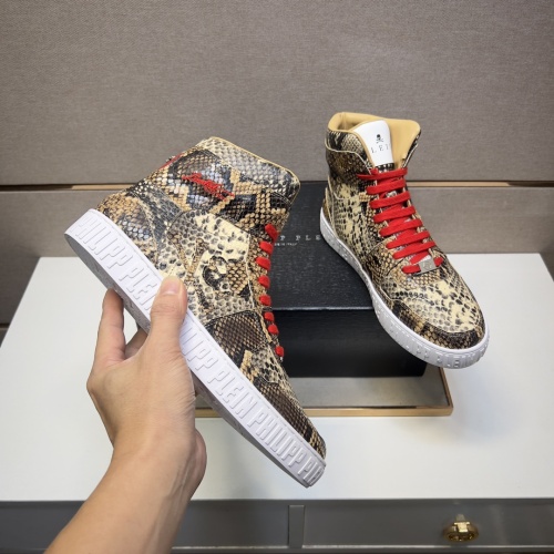 Cheap Philipp Plein PP High Tops Shoes For Men #1256609 Replica Wholesale [$102.00 USD] [ITEM#1256609] on Replica Philipp Plein PP High Tops Shoes