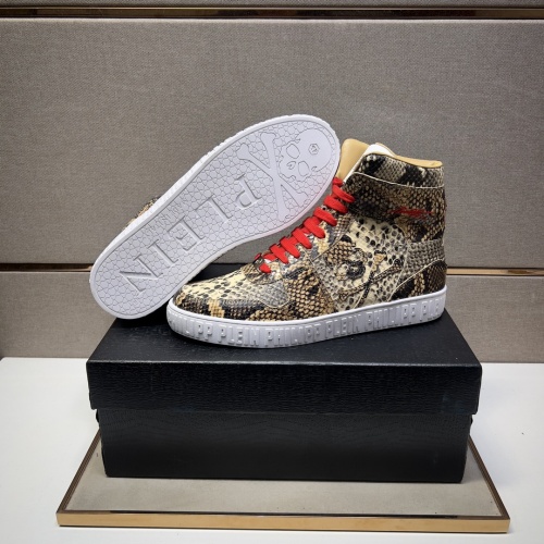 Cheap Philipp Plein PP High Tops Shoes For Men #1256609 Replica Wholesale [$102.00 USD] [ITEM#1256609] on Replica Philipp Plein PP High Tops Shoes