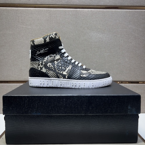 Cheap Philipp Plein PP High Tops Shoes For Men #1256610 Replica Wholesale [$102.00 USD] [ITEM#1256610] on Replica Philipp Plein PP High Tops Shoes