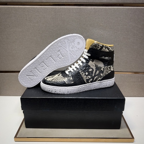 Cheap Philipp Plein PP High Tops Shoes For Men #1256610 Replica Wholesale [$102.00 USD] [ITEM#1256610] on Replica Philipp Plein PP High Tops Shoes