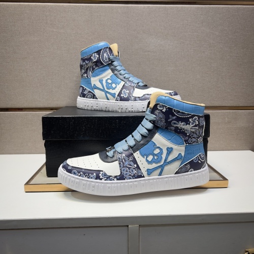 Cheap Philipp Plein PP High Tops Shoes For Men #1256612 Replica Wholesale [$102.00 USD] [ITEM#1256612] on Replica Philipp Plein PP High Tops Shoes