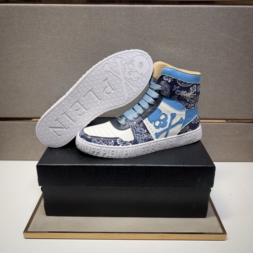 Cheap Philipp Plein PP High Tops Shoes For Men #1256612 Replica Wholesale [$102.00 USD] [ITEM#1256612] on Replica Philipp Plein PP High Tops Shoes