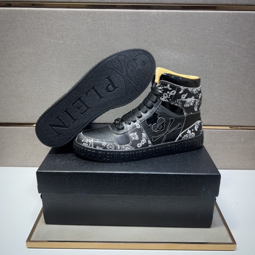 Cheap Philipp Plein PP High Tops Shoes For Men #1256615 Replica Wholesale [$102.00 USD] [ITEM#1256615] on Replica Philipp Plein PP High Tops Shoes