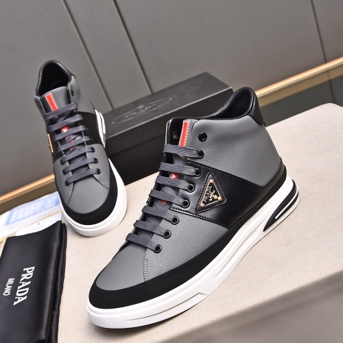 Cheap Prada High Top Shoes For Men #1256876 Replica Wholesale [$82.00 USD] [ITEM#1256876] on Replica Prada High Top Shoes